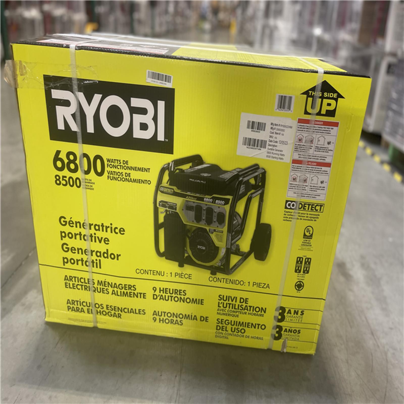 NEW! - RYOBI 6800-Watt Recoil Start UL Gasoline Powered Portable Generator with CO Detect Shutdown Sensor