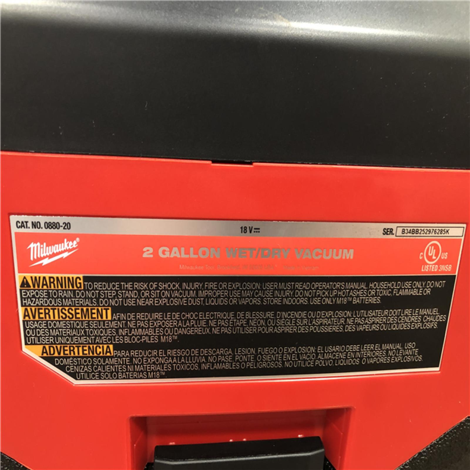 AS-IS Milwaukee 18-Volt 2 Gal. Lithium-Ion Cordless Wet/Dry Vacuum (Vacuum-Only)