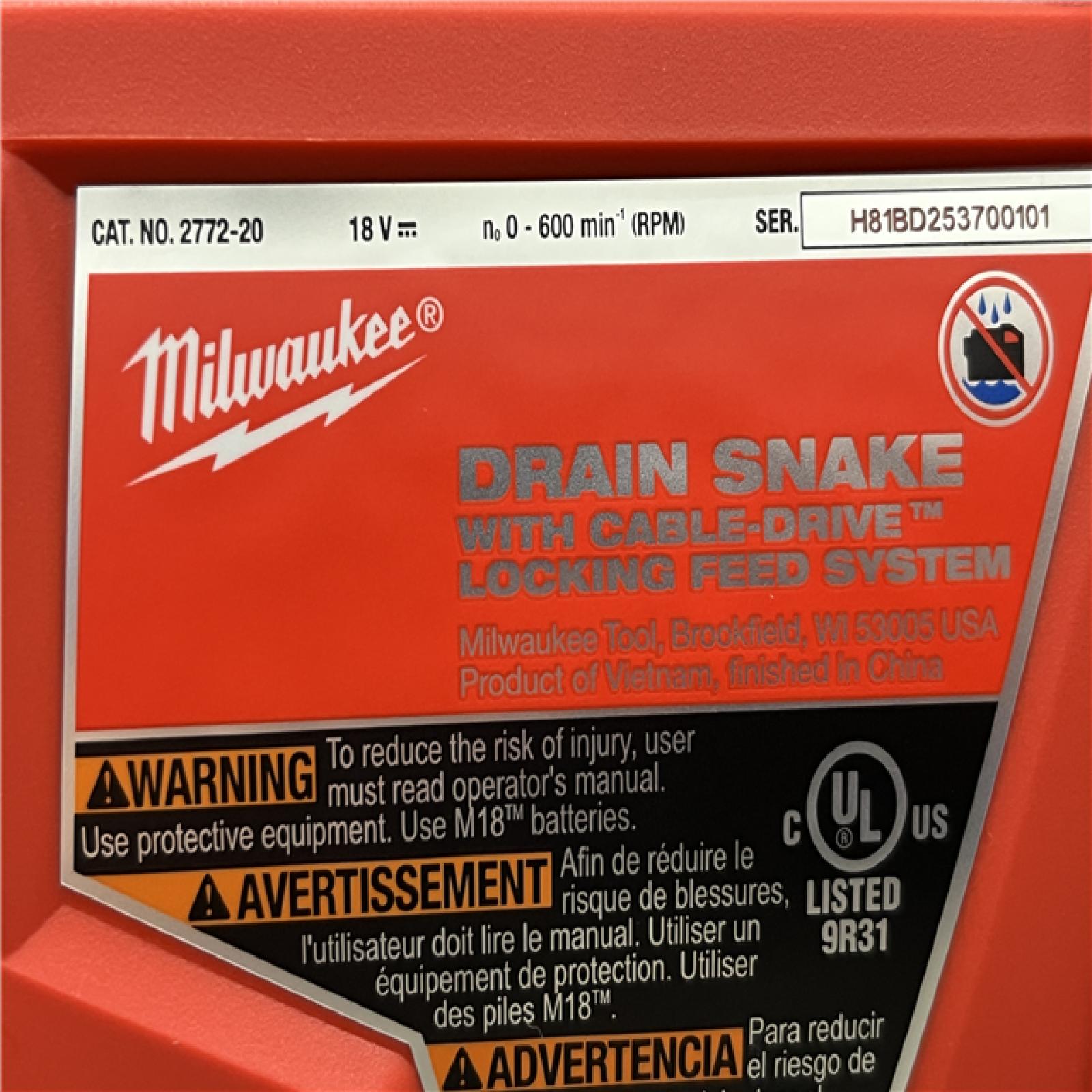AS-IS Milwaukee FUEL 18-Volt Lithium-Iron Cordless Plumbing Drain Snake Auger Kit