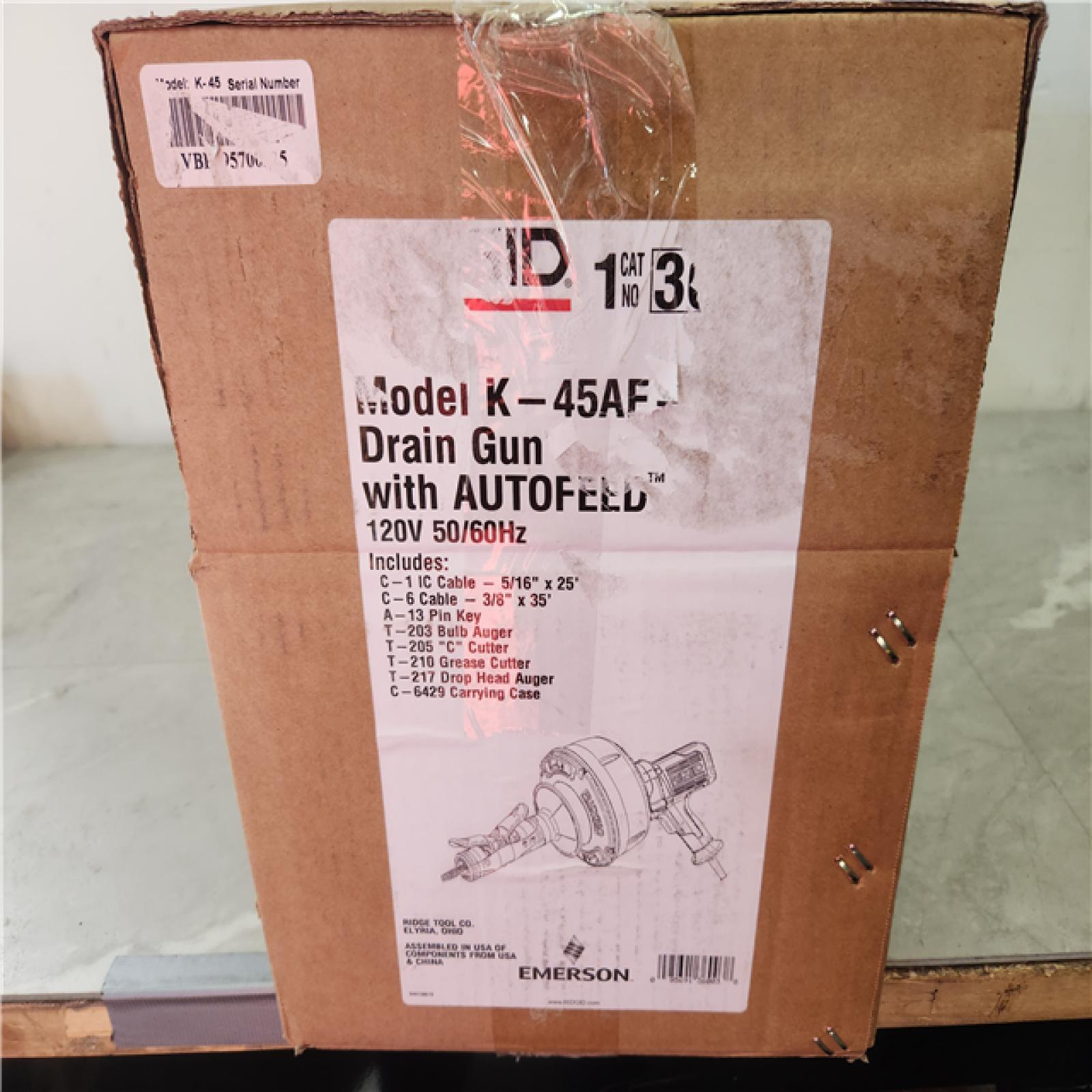 Phoenix NEW RIDGID K-45AF-5 Drain Cleaning Autofeed Snake Auger Machine with C-1 5/16 in. x 25 ft. Inner Core Cable  Gloves + 5 Pc Tool Set