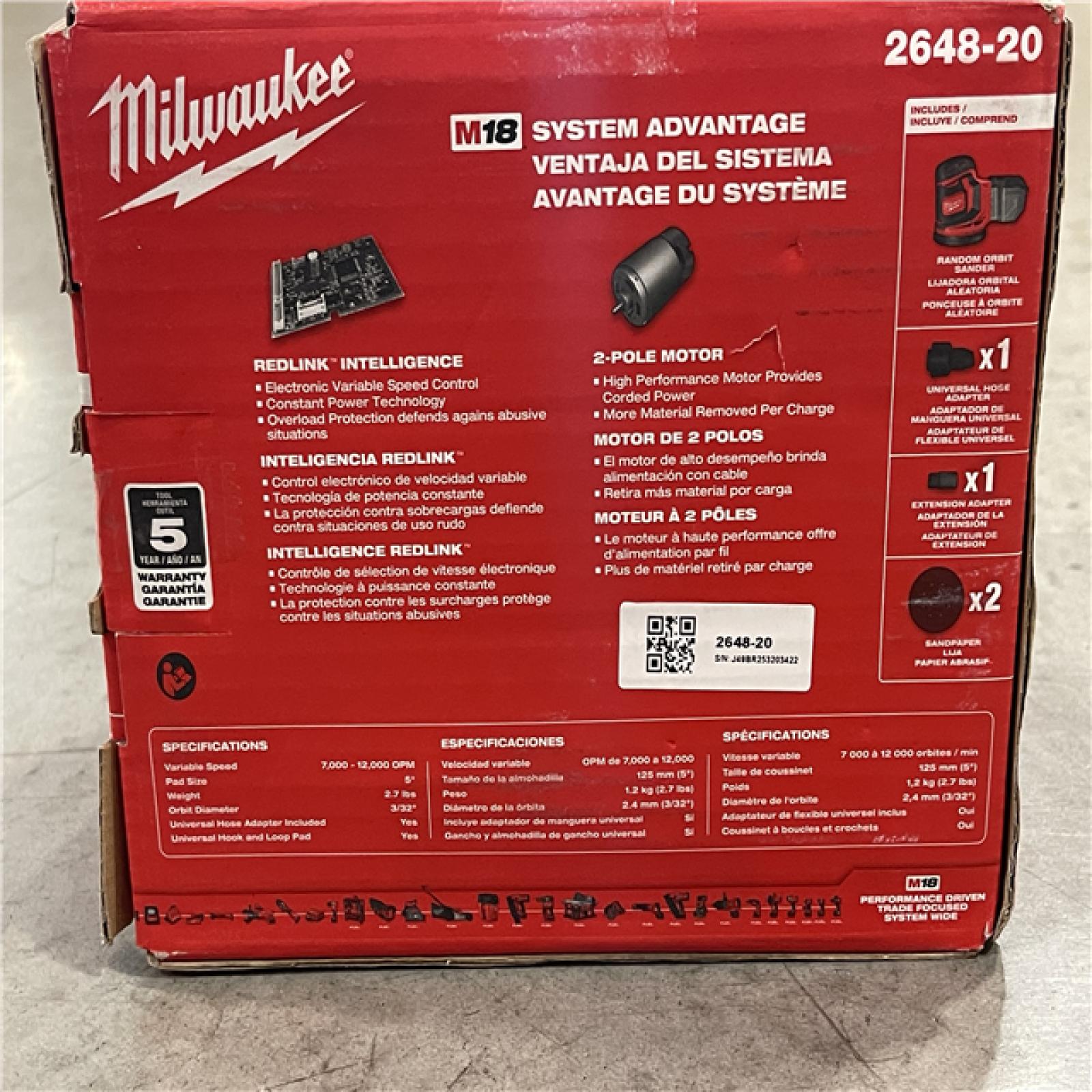 NEW! - Milwaukee M18 18V Lithium-Ion Cordless 5 in. Random Orbit Sander (Tool-Only)