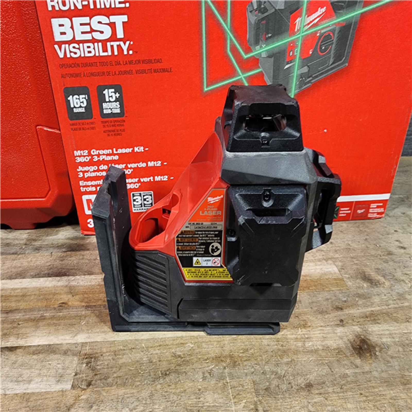 HOUSTON LOCATION - AS-IS Milwaukee-3632-21 M12 Green Beam Laser 360° 3-Plane Kit