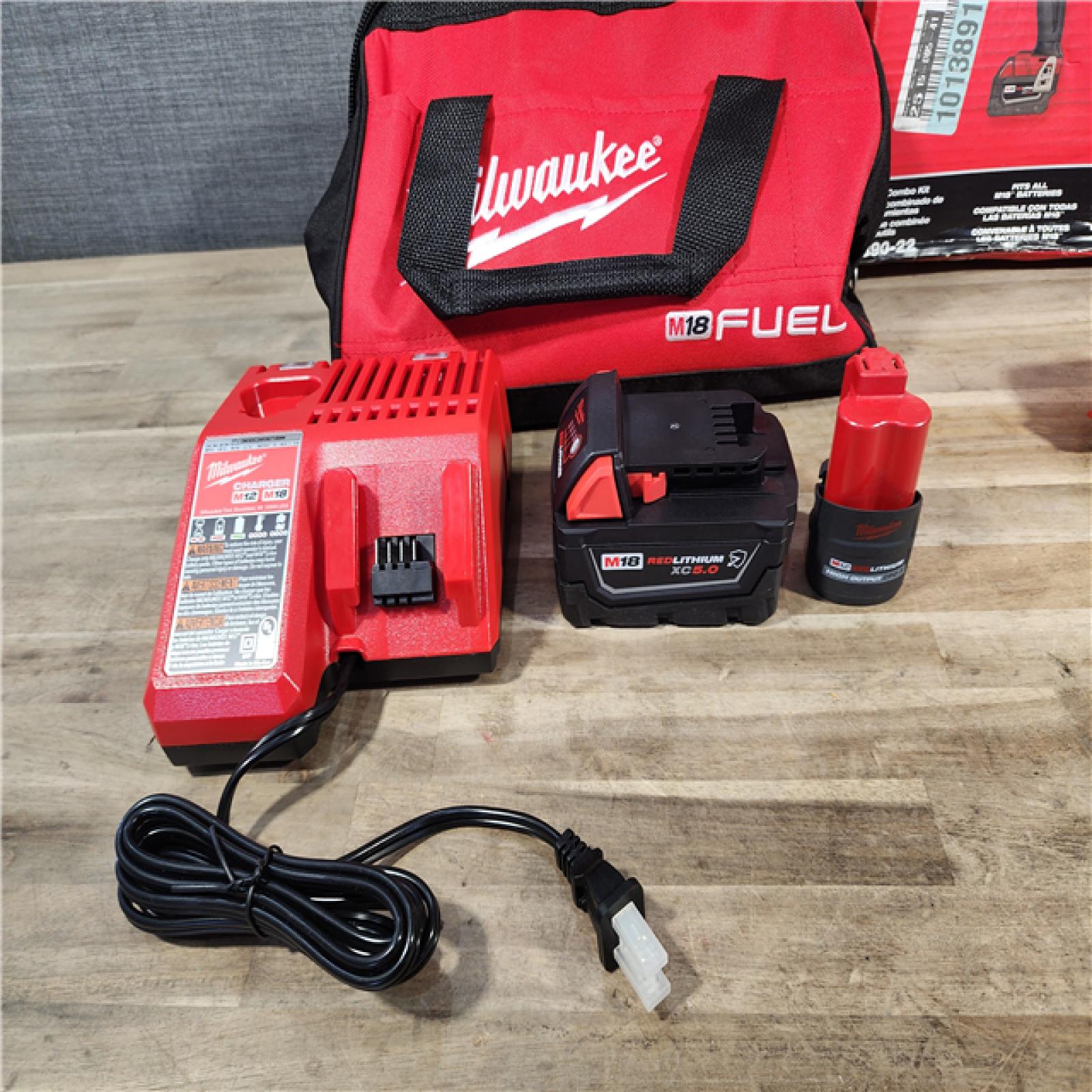 HOUSTON LOCATION - AS-IS (APPEARS LIKE NEW) M18 FUEL 18V Cordless Mid Torque 1/2 in. Impact Wrench W/ M12 FUEL 3/8 in. Ratchet & Battery/Charger Combo Kit
