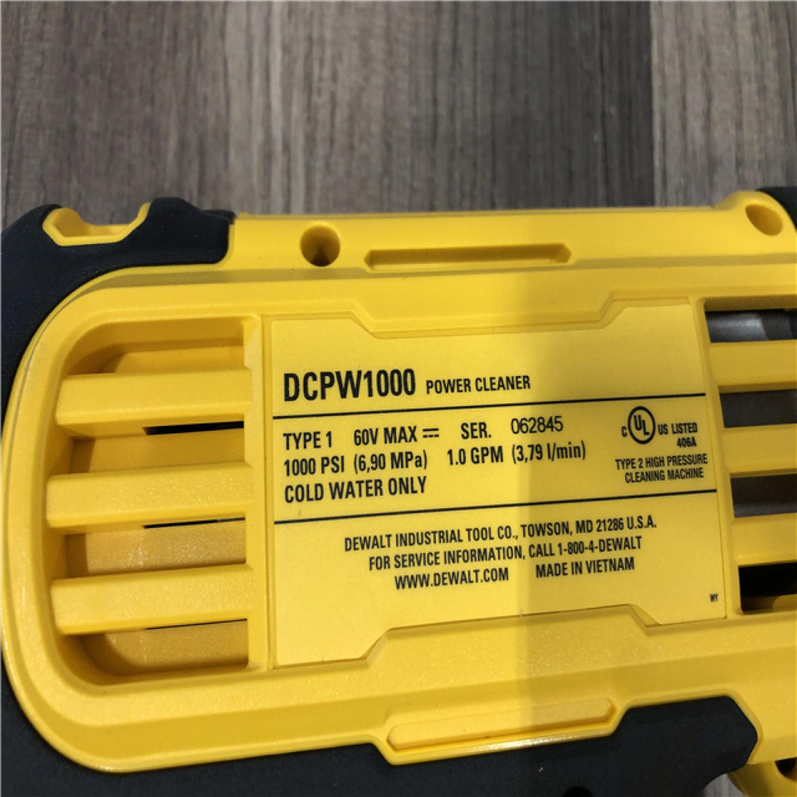 AS-IS DEWALT FLEXVOLT 60V MAX 1000 PSI 1.0 GPM Cold Water Cordless Battery Power Cleaner (Tool Only)