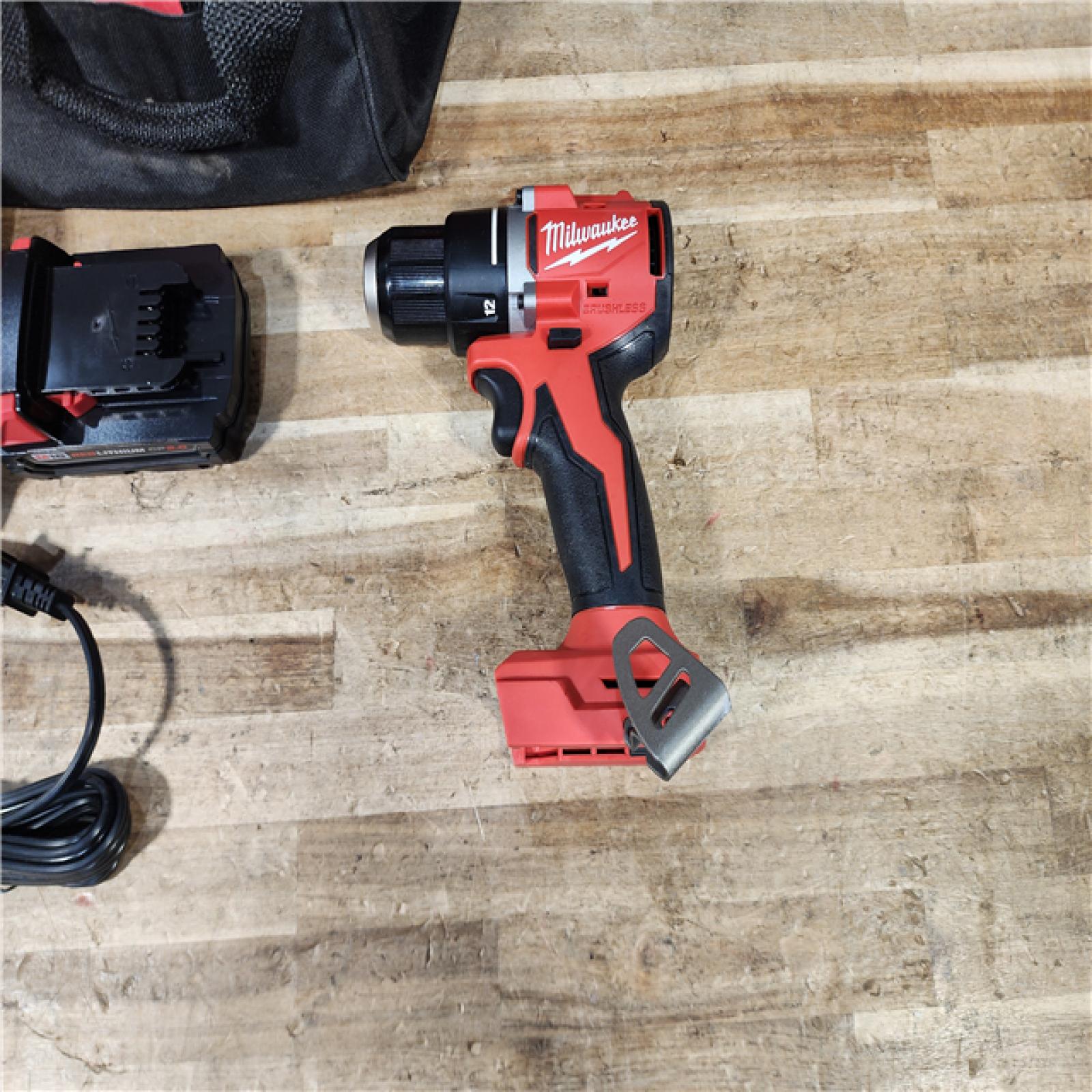HOUSTON LOCATION - AS - IS Milwaukee 18V Lithium-Ion Brushless Cordless 1/2 in. Compact Drill/Driver with kit