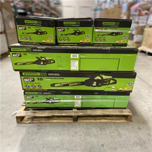 DALLAS LOCATION - Greenworks Pro Bare Tool 60-Volt Max Lithium Ion 18-Inch GEN2 Brushless Cordless Electric Chainsaw; Battery and Charger Not Included 15 (UNITS)
