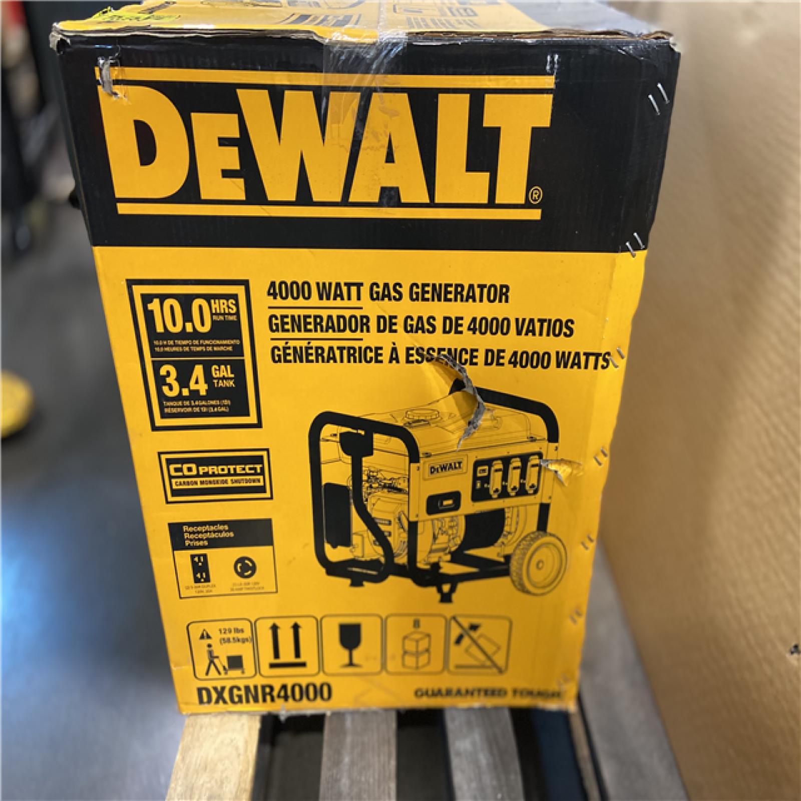 DALLAS LOCATION - NEW DEWALT 4500 / 4000- Watt Gas Powered Portable Generator with Idle Control, Covered Outlets and CO Protect -DXGNR4000