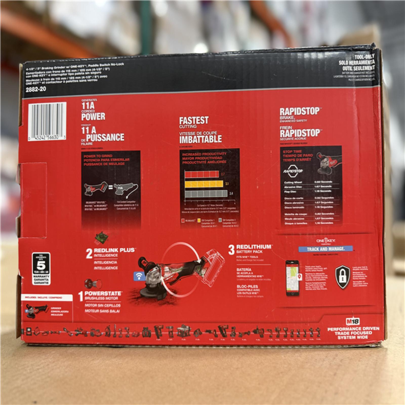 NEW! -Milwaukee M18 FUEL 18V Lithium-Ion Brushless Cordless 4-1/2 in./5 in. Braking Grinder With Paddle Switch (Tool-Only)