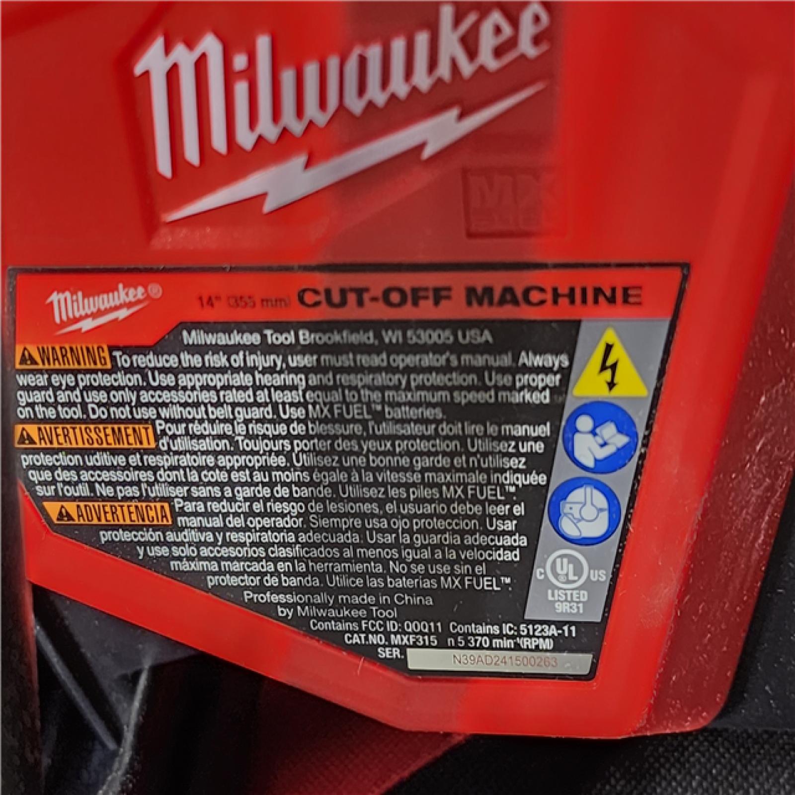 HOUSTON LOCATION - AS-IS (APPEARS LIKE NEW) (MXF315-2XC) MILWAUKEE 14 CUT-OFF SAW W/ RAPIDSTOP, W/ 2 BATTERY & CHARGER