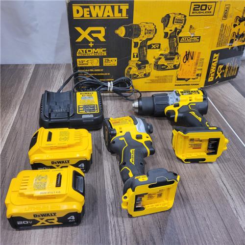 AS-IS DEWALT 20V MAX XR Hammer Drill and ATOMIC Impact Driver 2 Tool Cordless Combo Kit with (2) 4.0Ah Batteries, Charger, and Bag