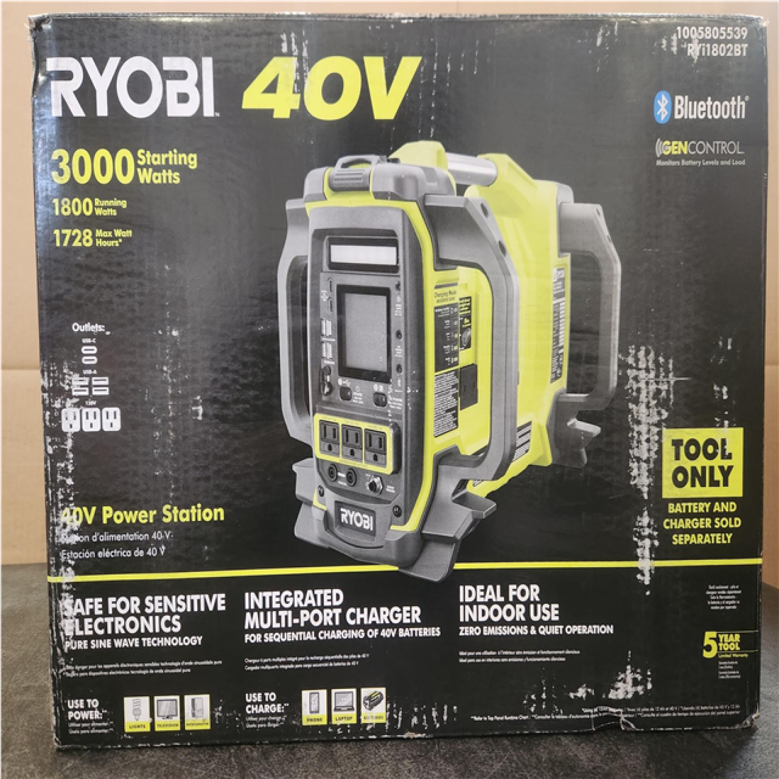 Phoenix NEW RYOBI 40V 1800-Watt Portable Battery Inverter Power Station and 4-Port Charger (Tool Only)