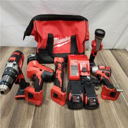 AS-IS - Milwaukee M18 18V Lithium-Ion Cordless Combo Kit (5-Tool) with (2) Batteries, Charger and Tool Bag