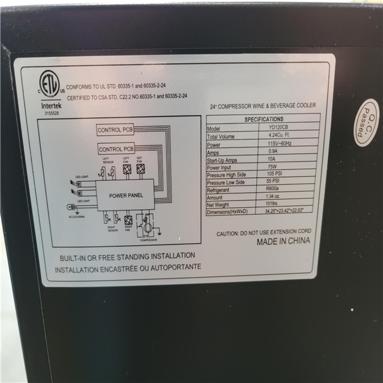 California NEW Wine & Beverage Cooler  Model YD120CB