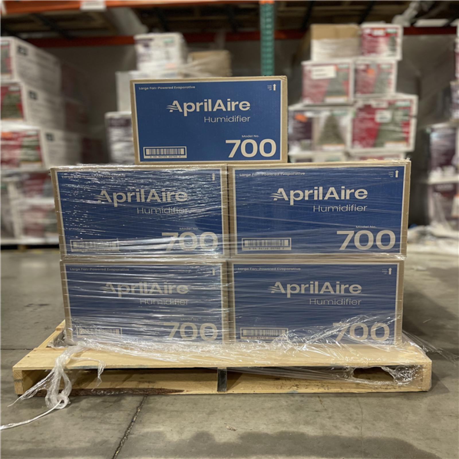 DALLAS LOCATION- AprilAire Model 700 18 gal. for up to 5 300 sq. ft. Whole-House Fan-Powered Evaporative Humidifier with Digital Control PALLET- (9 UNITS)