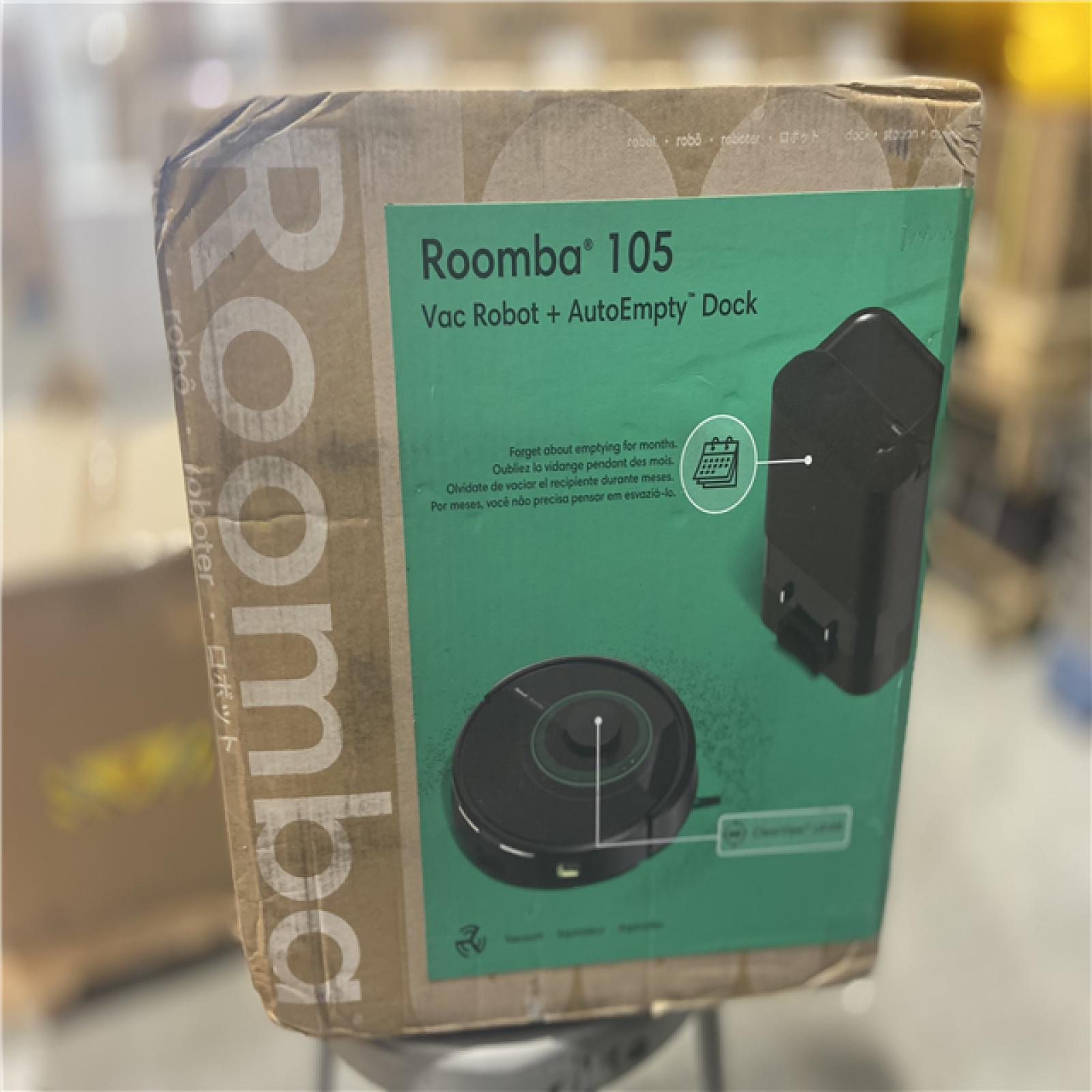 NEW! - iRobot Roomba 105 Vac 13.2 in. Robotic Vacuum with Smart Navigation Path + AutoEmpty Dock in Black