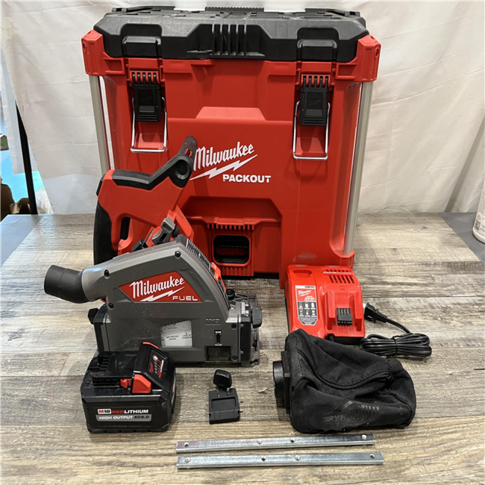 AS-IS Milwaukee FUEL 18V Lithium-Ion Brushless Cordless 6-1/2 in. Plunge Track Saw PACKOUT Kit