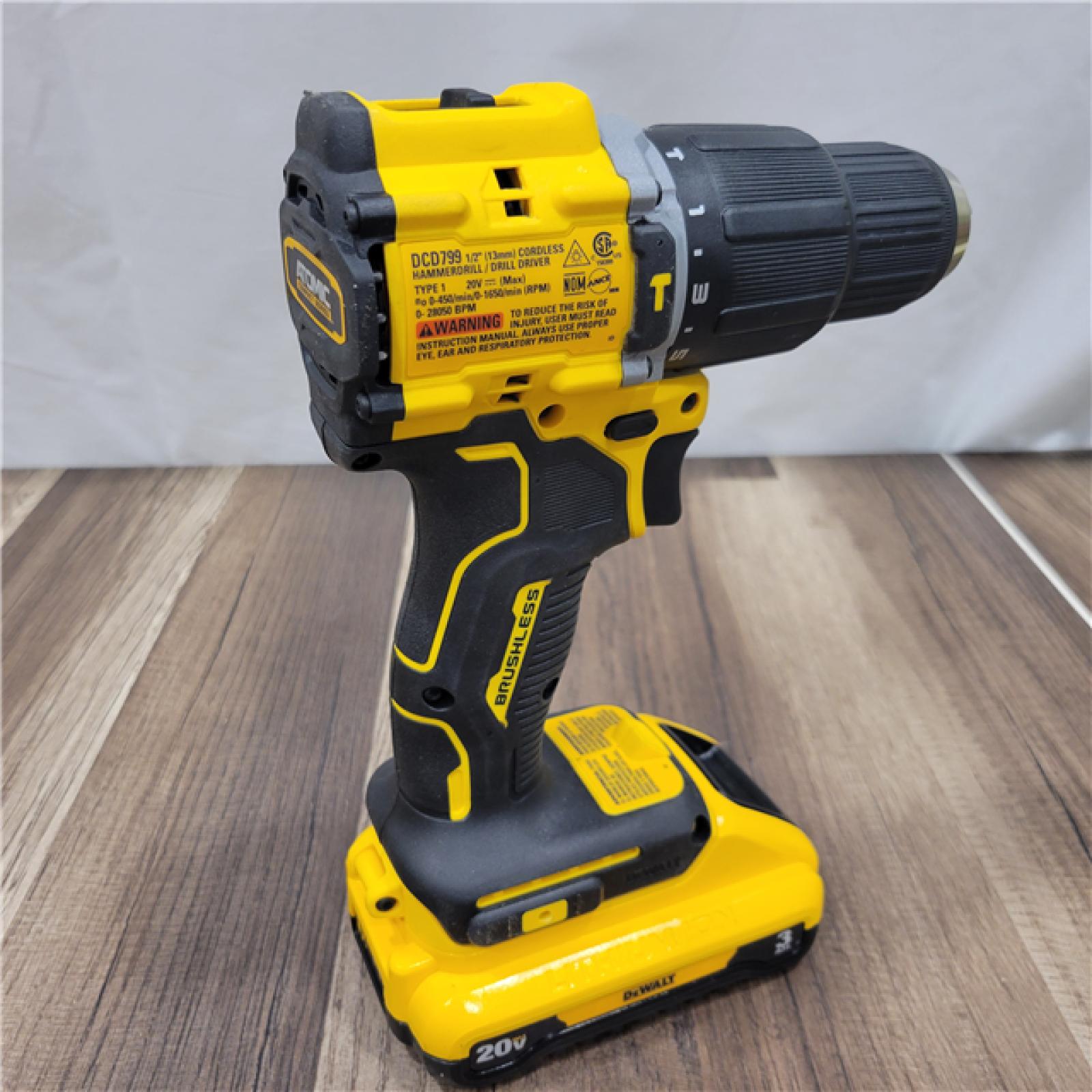 AS-IS DEWALT ATOMIC 20-Volt Lithium-Ion Cordless 1/2 in. Compact Hammer Drill with 3.0Ah Battery, Charger and Bag