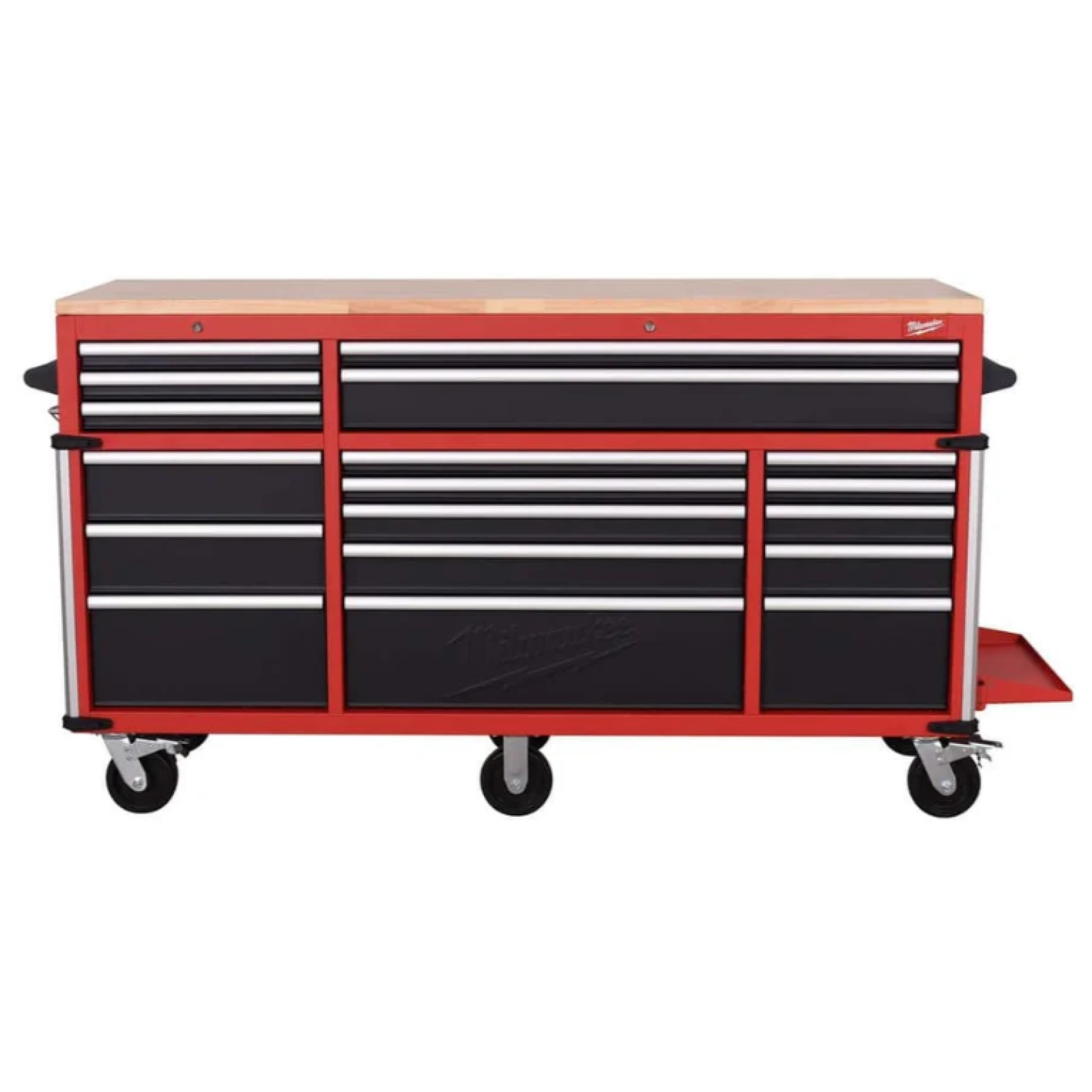 DALLAS LOCATION- MILWAUKEE 72 in. W x 22.1 in. D 18-Drawer Mobile Workbench Cabinet W/ WoodTop