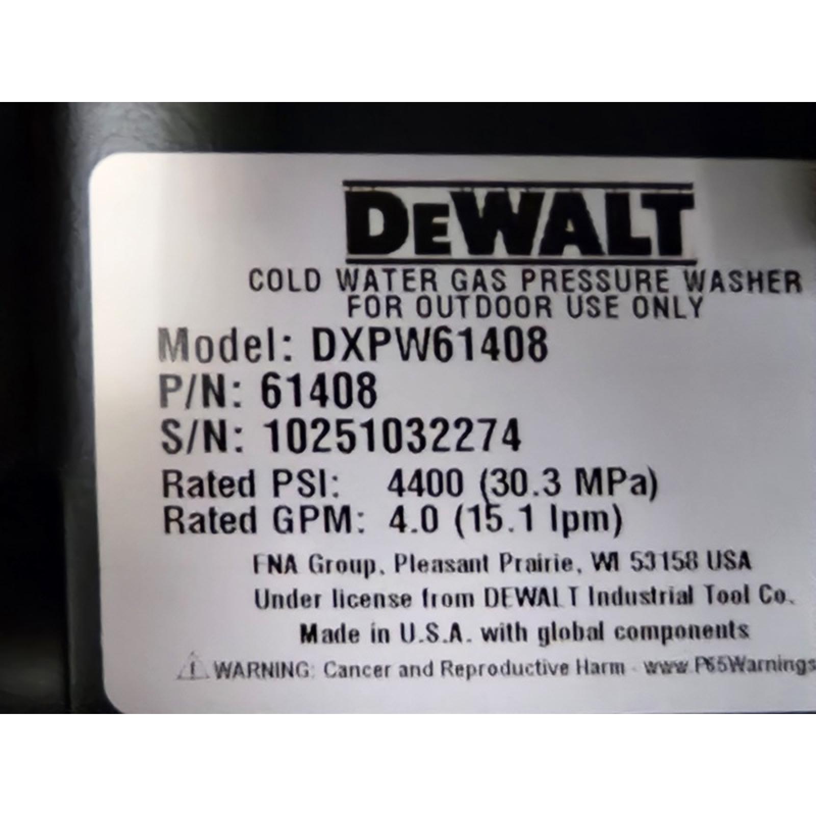 Phoenix NEW DEWALT 4400 PSI 4.0 GPM Cold Water Gas Pressure Washer