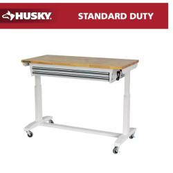 DALLAS LOCATION - Husky 52 in. W x 24 in. D 2-Drawer Adjustable Height White Workbench Table with Solid Wood Top PALLET-(4 UNITS)