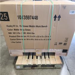 Phoenix NEW Husky Heavy Duty 61 in. W x 22 in. D 15-Drawer Matte Army Green Mobile Workbench Cabinet with Solid Wood Top