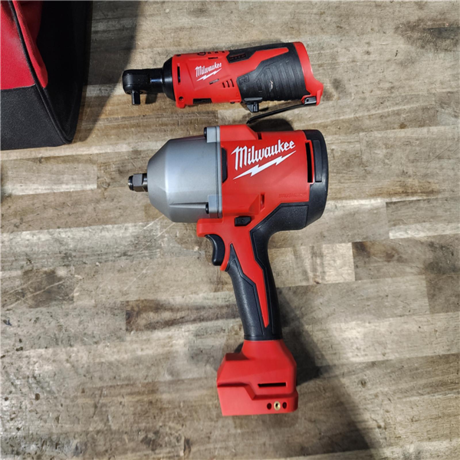 HOUSTON LOCATION - AS-IS M12/M18 12/18V Lithium-Ion Cordless 3/8 in. Ratchet and 1/2 in. High Torque Impact Wrench with Friction Ring Combo Kit