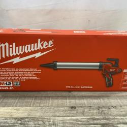 NEW -Milwaukee 12V Lithium-ion Cordless 20 oz. Aluminum Barrel Adhesive and Caulk Gun Kit