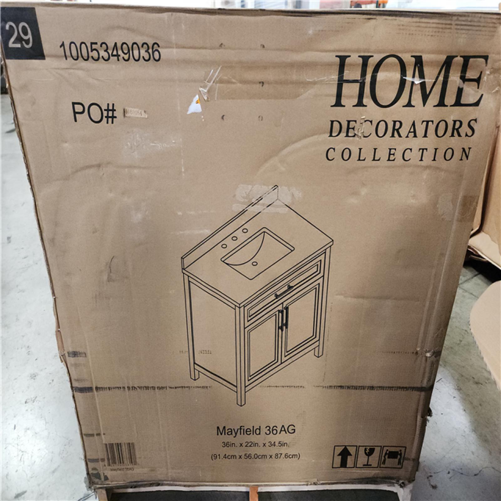 Phoenix Location NEW 2 Home Decorators Collection Mayfield 36 in. Single Sink American Gray Bath Vanity with White Engineered Stone Top (Assembled)