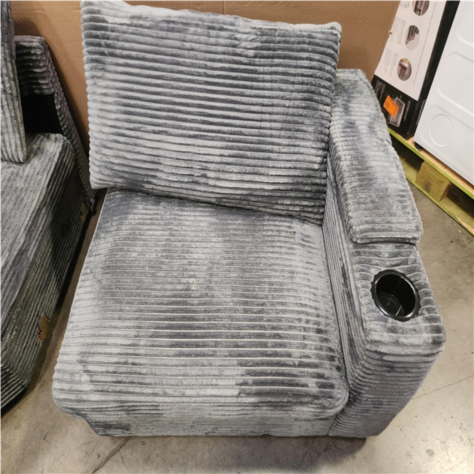 Phoenix AS-IS 104in square Arm Corduroy Sofa in Gray with Arm Chair