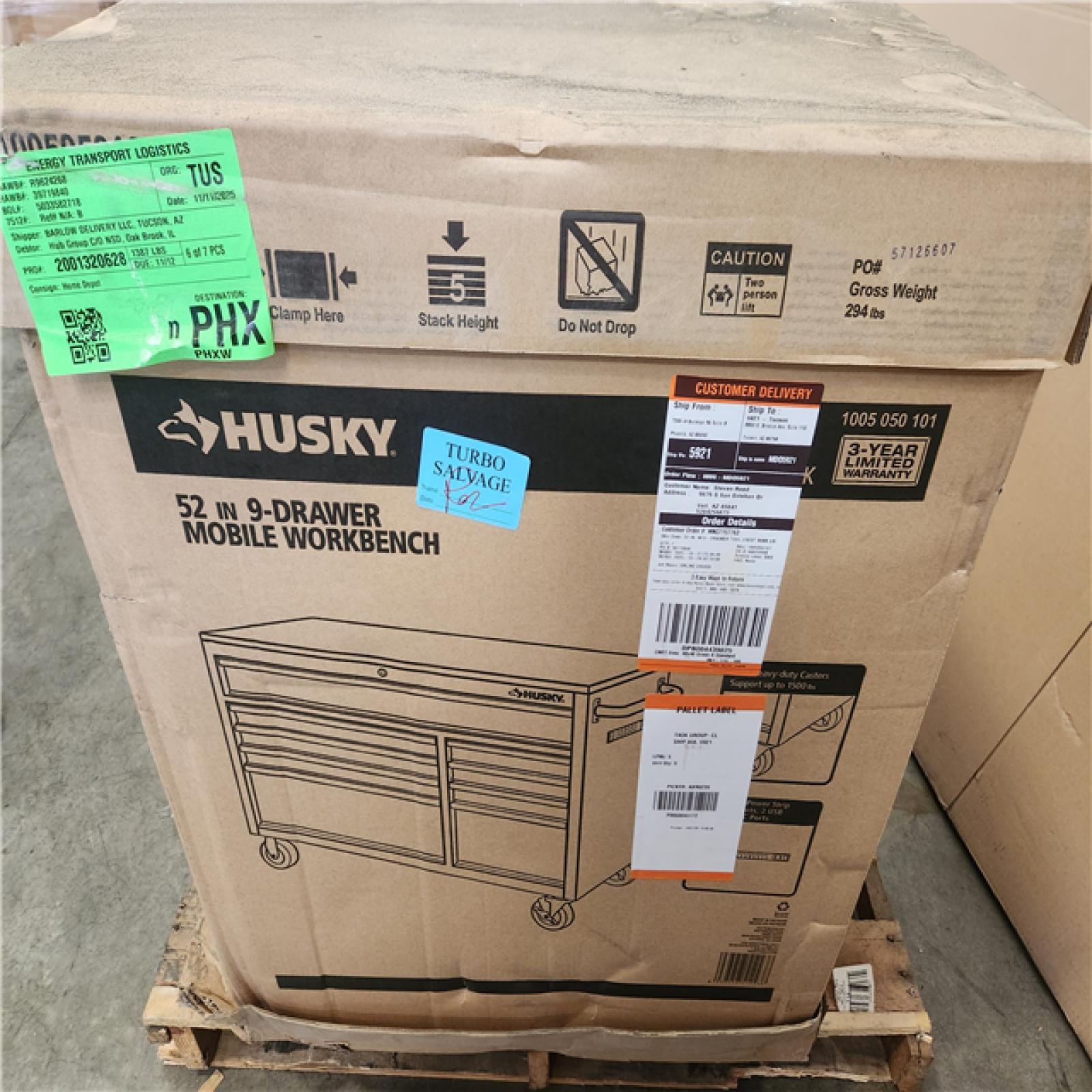 Phoenix NEW Husky 52 in. W x 25 in. D Standard Duty 9-Drawer Mobile Workbench Tool Chest with Solid Wood Top in Gloss Black (SEALED)