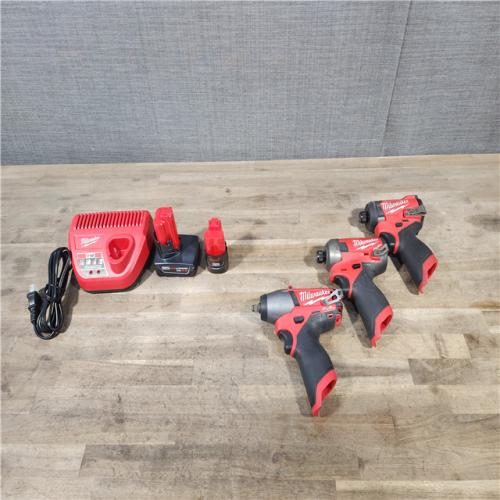 HOUSTON LOCATION - AS-IS MILWAUKEE 3 TOOL COMBO KIT W/ (2) BATTERY & CHARGER