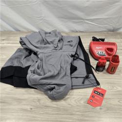 LIKE NEW! - Milwaukee Men's Large 12V Cordless Gray Heated Jacket Hoodie Kit