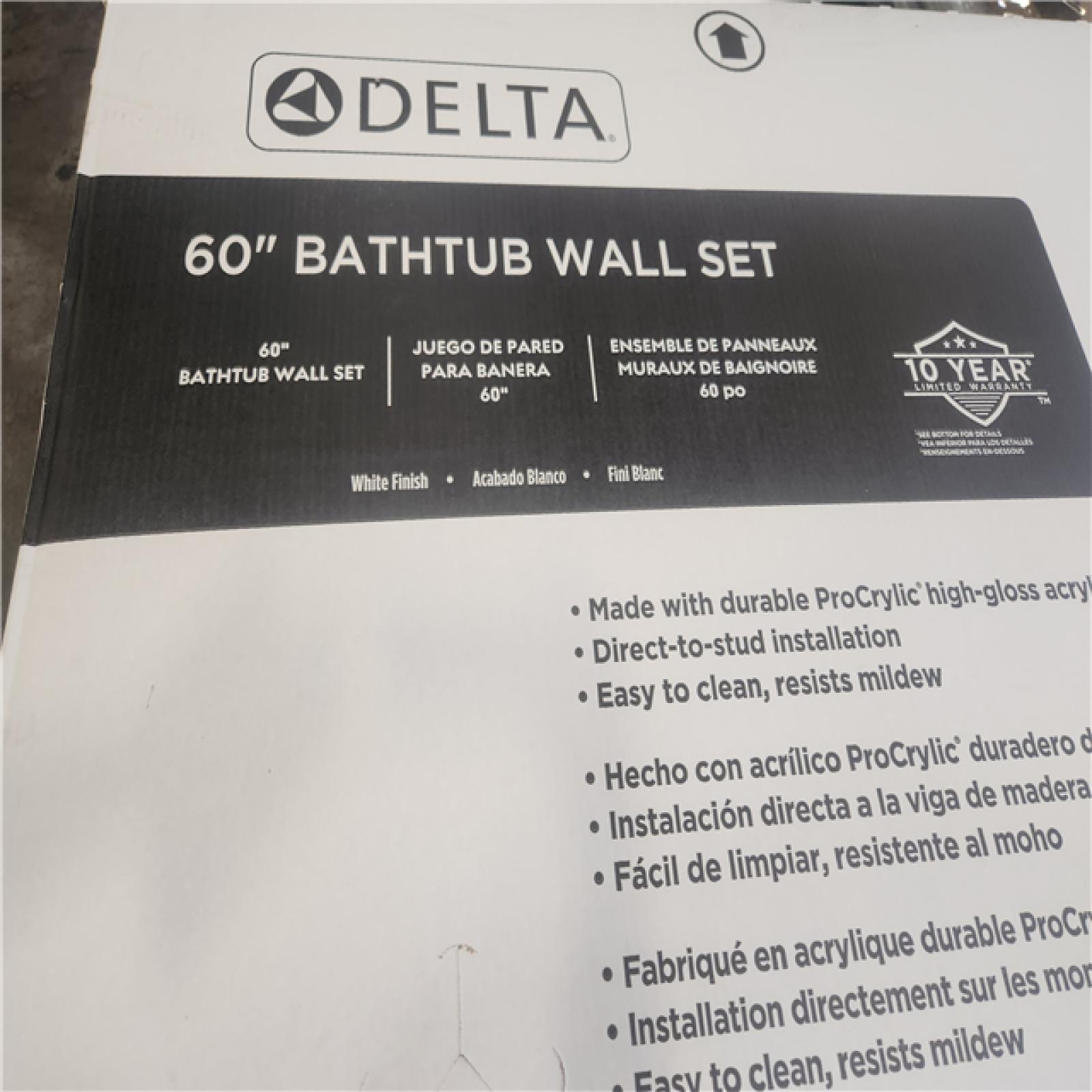 Phoenix Location NEW Delta Classic 400 60 in. W x 60 in. H x 32 in. D Three Piece Direct to Stud Tub Surround in High Gloss White Pallet (4 Total)