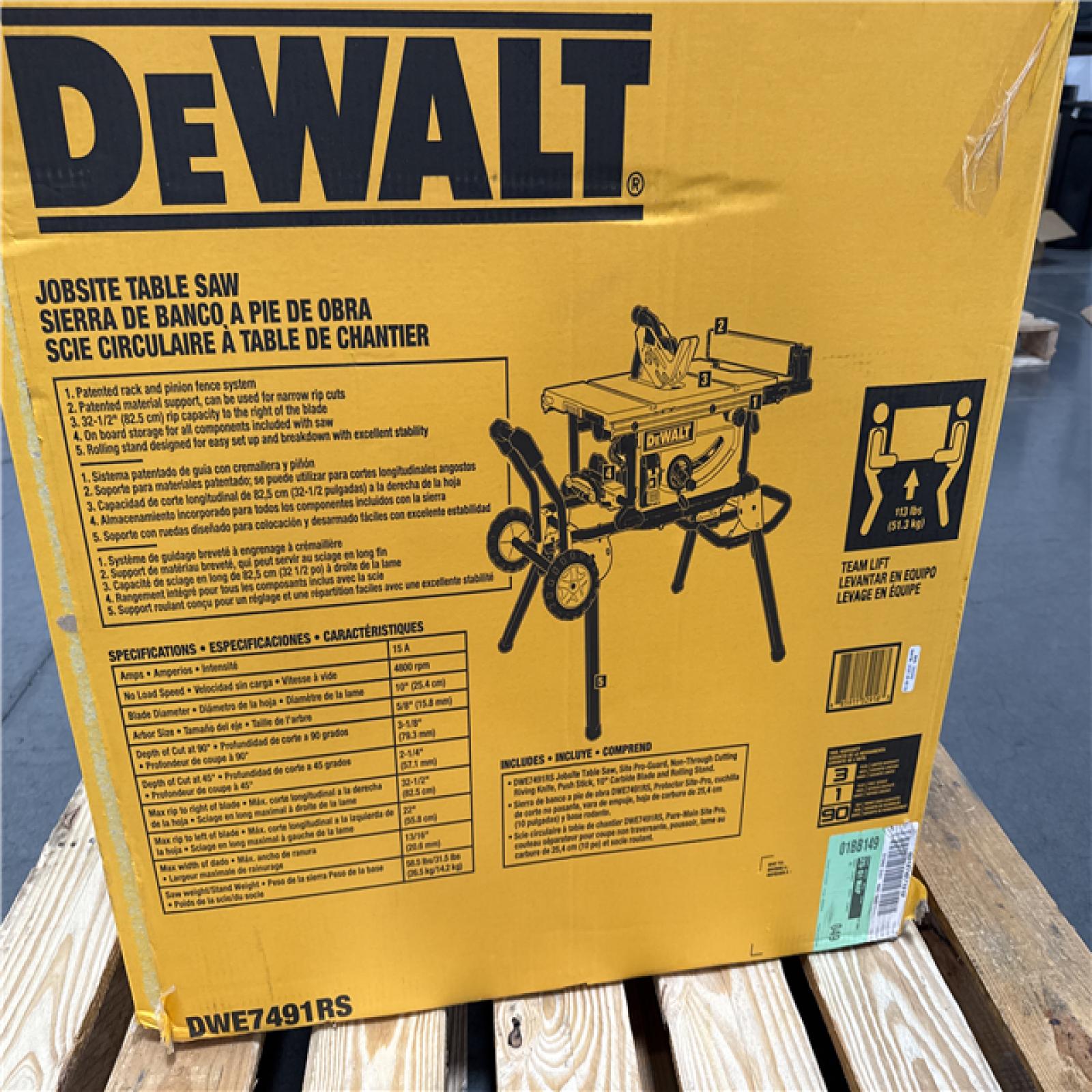 CALIFORNIA AS-IS DeWalt 10 Jobsite Table Saw with Rolling Stand