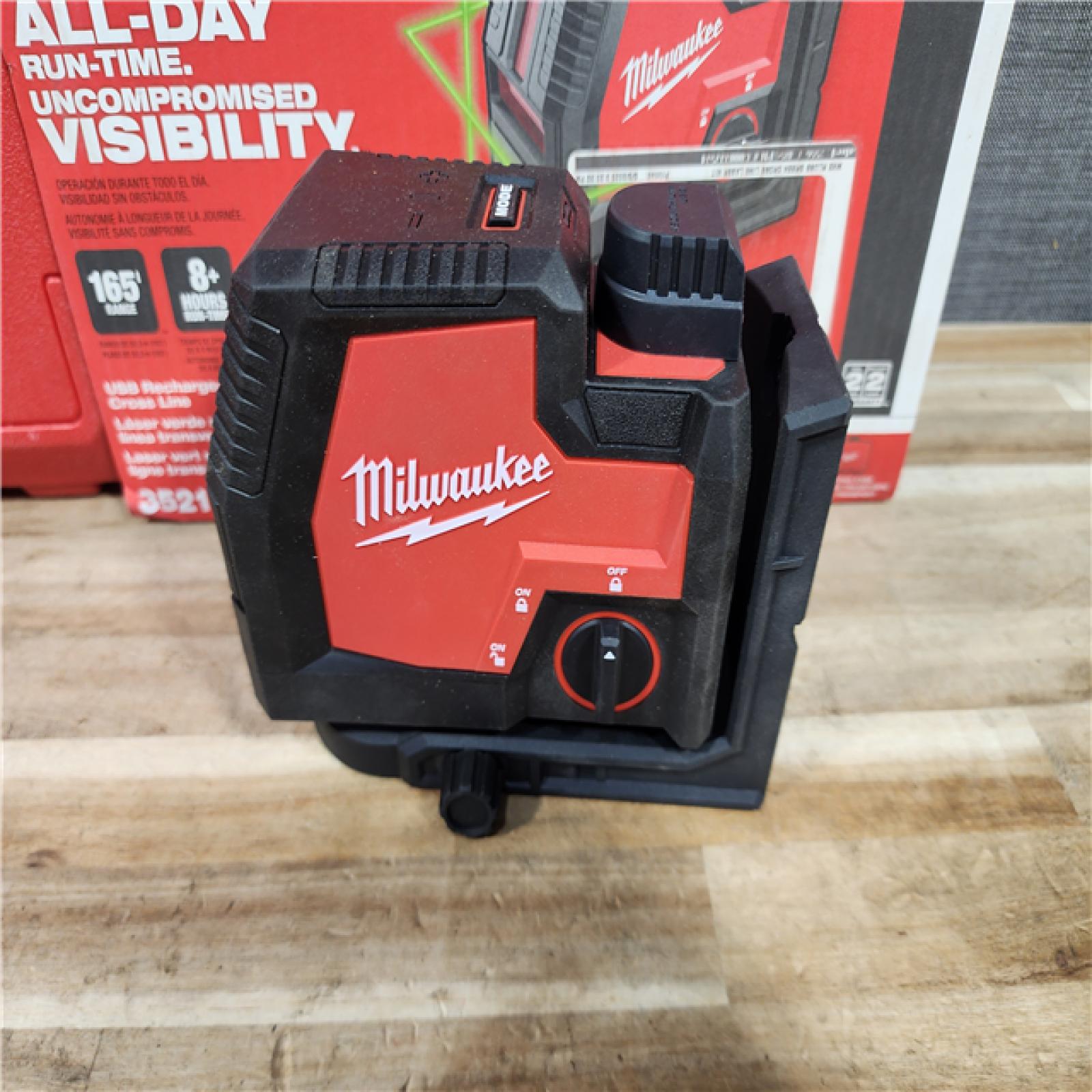 HOUSTON LOCATION - AS-IS (APPEARS LIKE NEW) Milwaukee 100 ft. REDLITHIUM Lithium-Ion USB Green Rechargeable Cross Line Laser Level with Charger