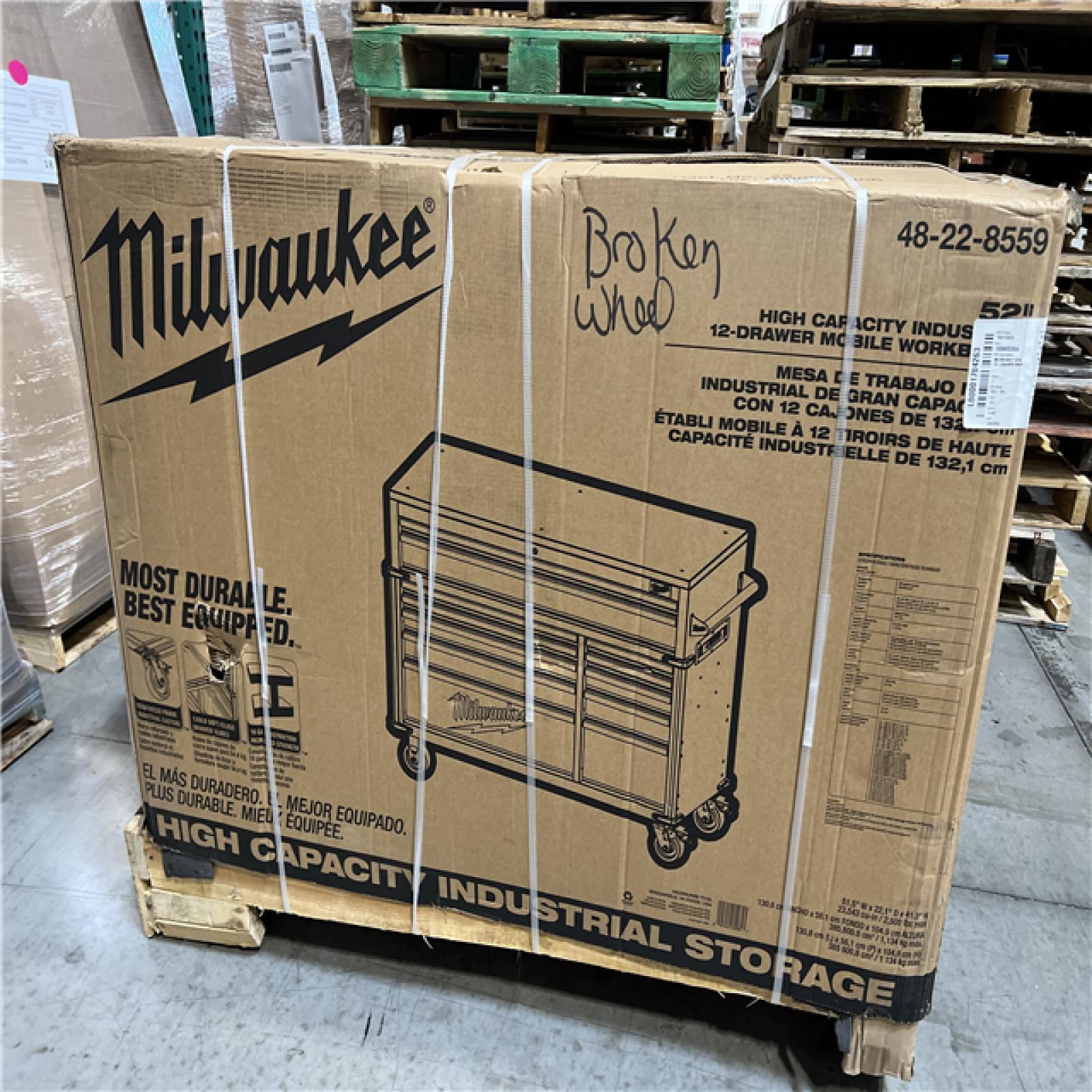 DALLAS LOCATION- AS-IS  Milwaukee Tool Storage 52 in. W x 22 in. D Heavy Duty Red Mobile Workbench Cabinet