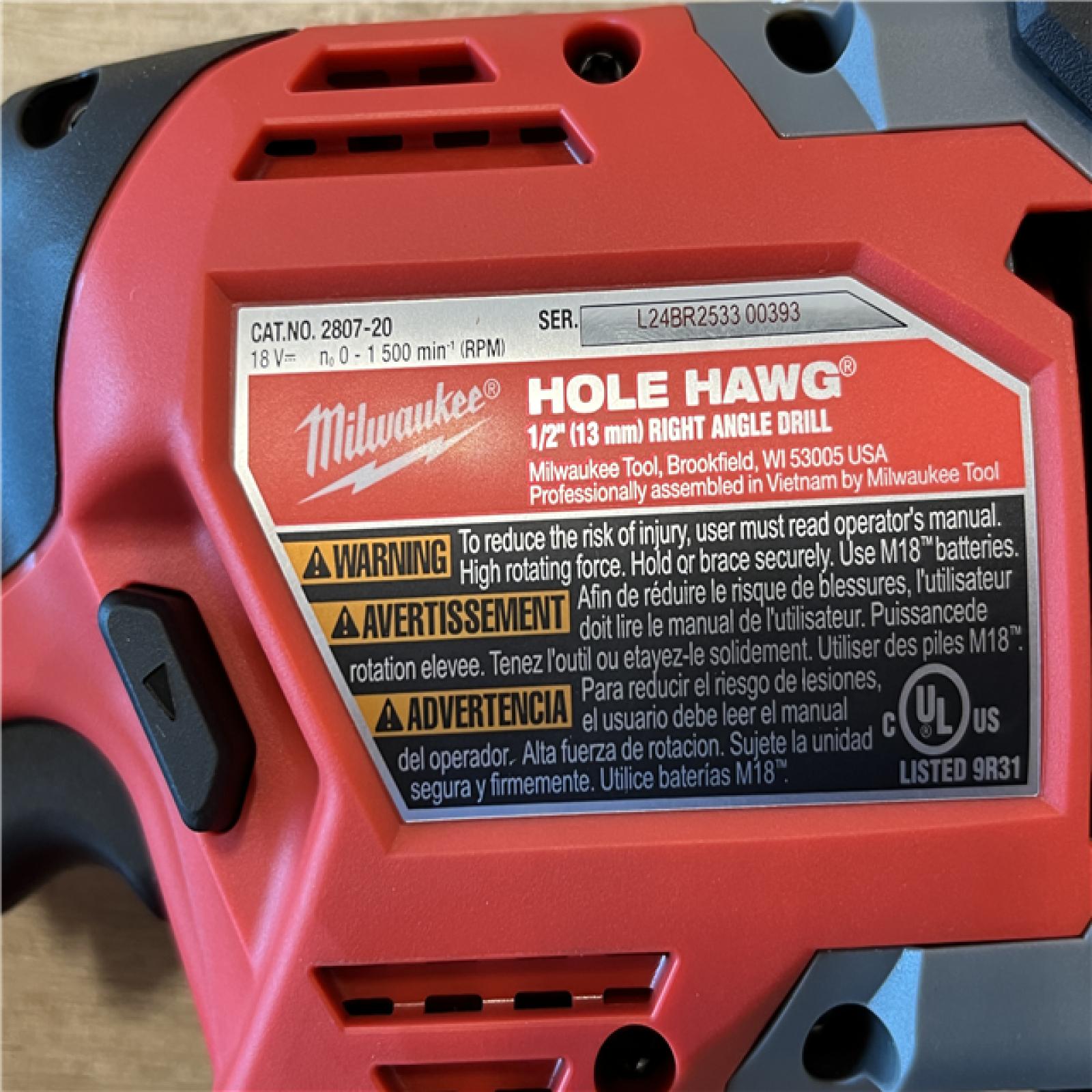 AS-IS Milwaukee FUEL GEN II 18V Lithium-Ion Brushless Cordless 1/2 in. Hole Hawg Right Angle Drill (Tool-Only)