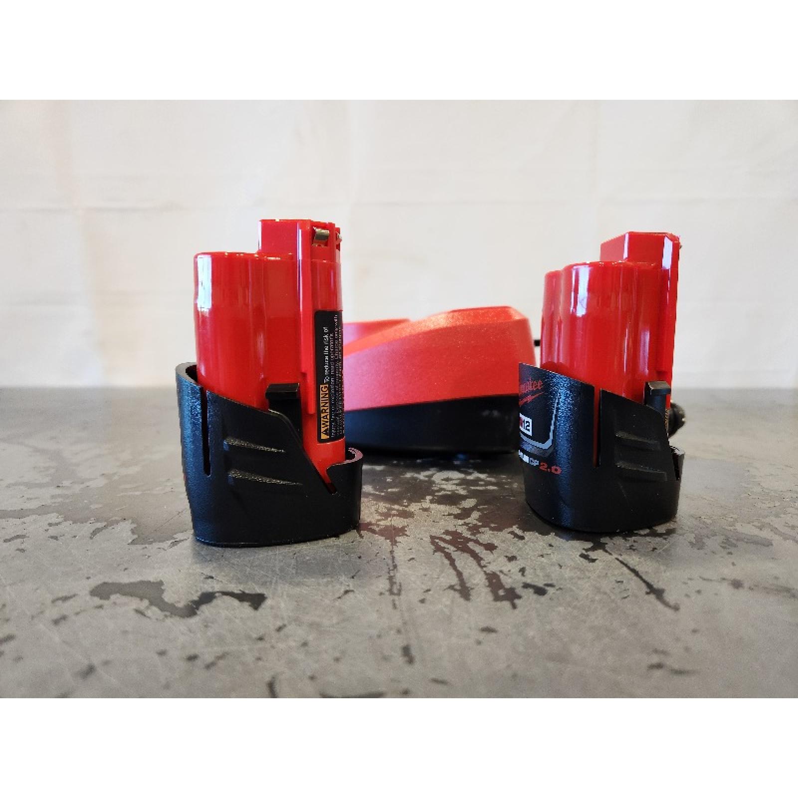 AS-IS- Milwaukee M12 12V Lithium-Ion Compact 2.0 Ah Battery Pack (2-Pack) Starter Kit with Charger