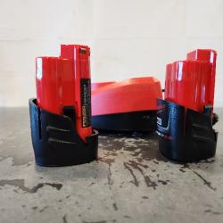AS-IS- Milwaukee M12 12V Lithium-Ion Compact 2.0 Ah Battery Pack (2-Pack) Starter Kit with Charger