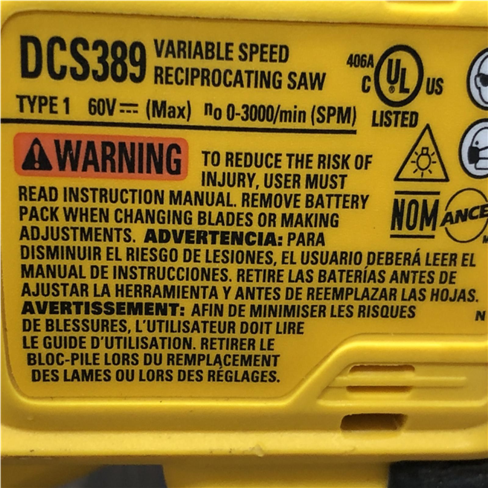 AS-IS DEWALT FLEXVOLT 60V MAX Cordless Brushless Reciprocating Saw (Tool Only)