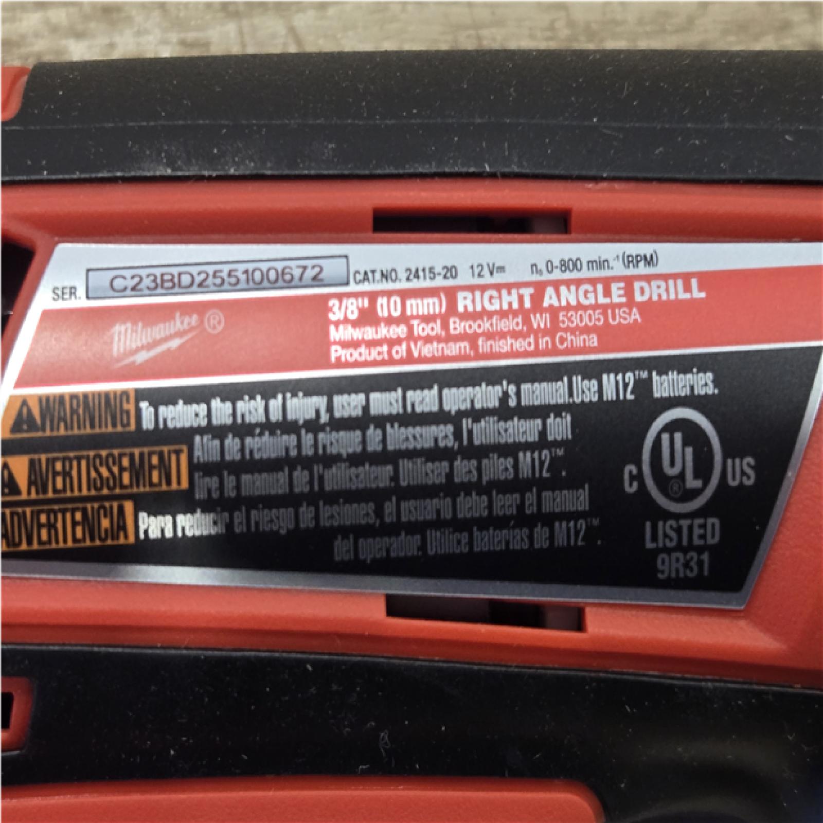 AS-IS Milwaukee M12 12-Volt Lithium-Ion Cordless 3/8 in. Right Angle Drill (Tool-Only)
