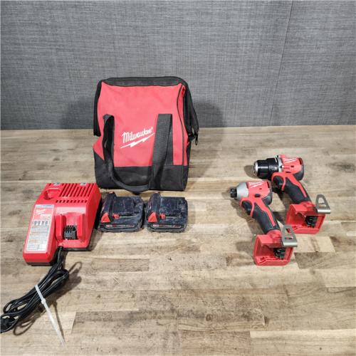 HOUSTON LOCATION - AS-IS Milwaukee M18 18V Lithium-Ion Brushless Cordless Compact Drill/Impact Combo Kit (2-Tool) W/(2) 2.0 Ah Batteries  Charger & Bag