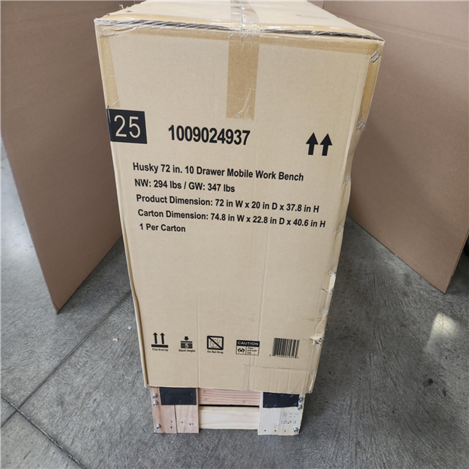 Phoenix NEW Husky Standard Duty 72 in. W x 20 in. D 10-Drawer Gloss Black Mobile Workbench Cabinet with Solid Wood Top (SEALED)