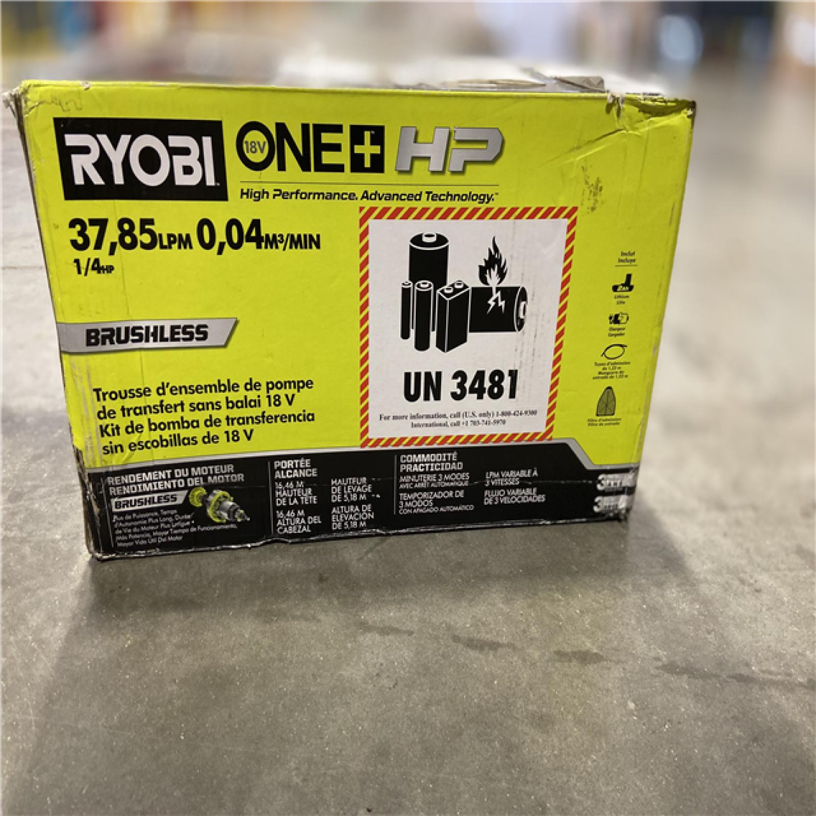 DALLAS LOCATION - RYOBI ONE+ HP 18V 1/4 hp Cordless Battery Powered Transfer Pump with 2.0 Ah Battery and Charger
