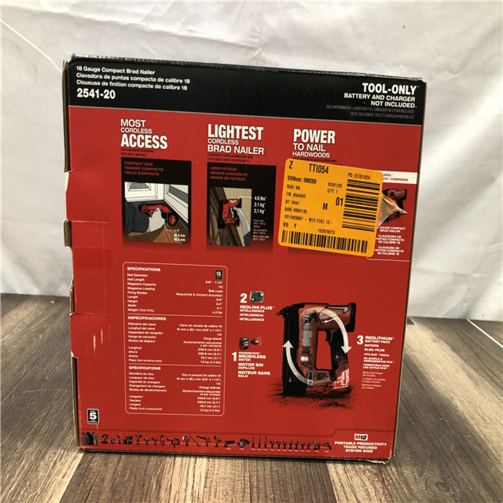 NEW- Milwaukee FUEL 12-Volt Lithium-Ion Brushless Cordless 18-Gauge 1-1/2 in. Compact Brad Nailer (Tool Only)