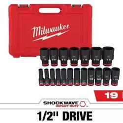 NEW!- Milwaukee SHOCKWAVE 1/2 in. Drive SAE 6 Point Impact Socket Set (19-Piece)