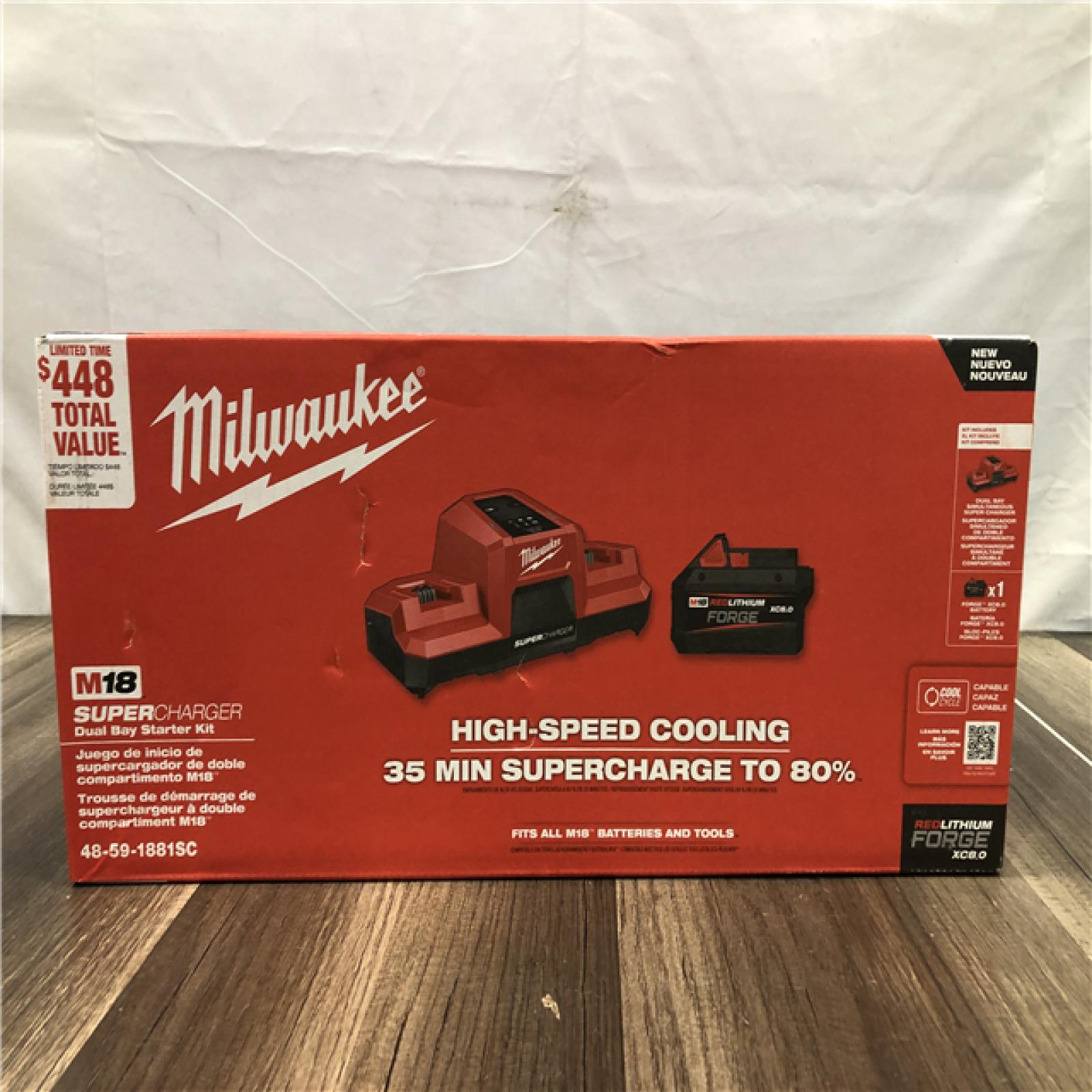 NEW- Milwaukee 18V Lithium-Ion REDLITHIUM FORGE 8.0 Ah Battery Pack with 18V Dual Bay Simultaneous Super Charger