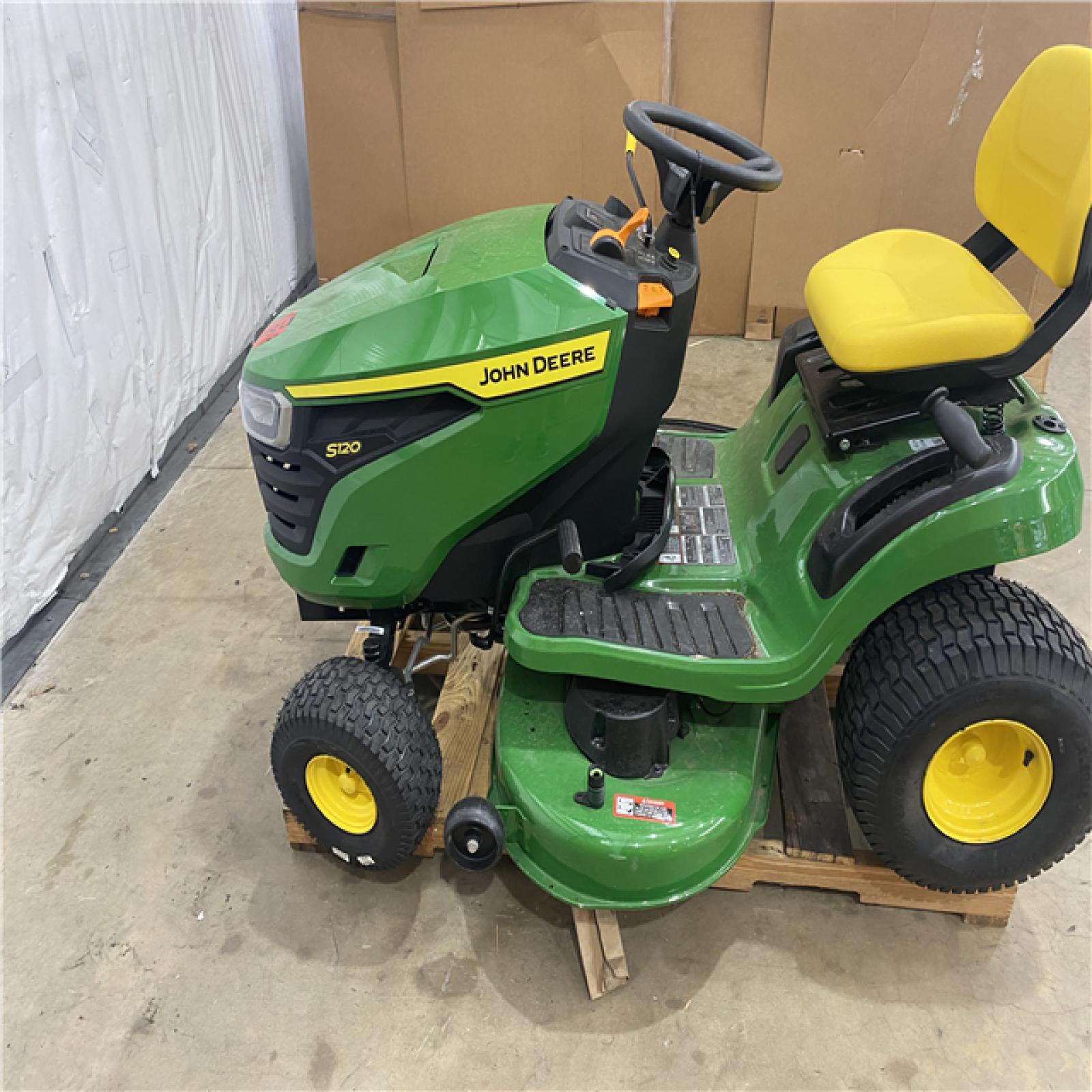 Houston Location - AS-IS Outdoor Power Equipment JOHN DEERE S120 SIT SOWN MOWER