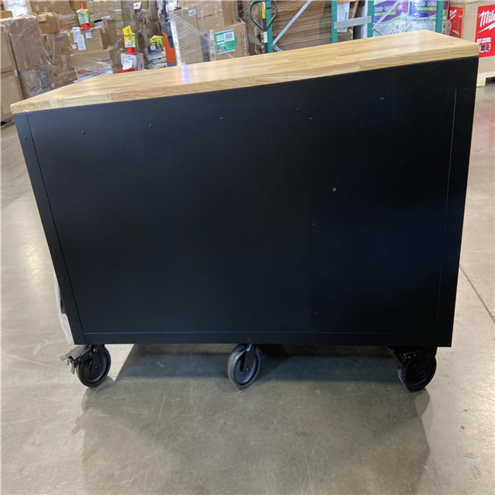 DALLAS LOCATION - Husky 61 in. W x 23 in. D Heavy Duty 15-Drawer Mobile Workbench Tool Chest with Solid Wood Top in Matte Black
