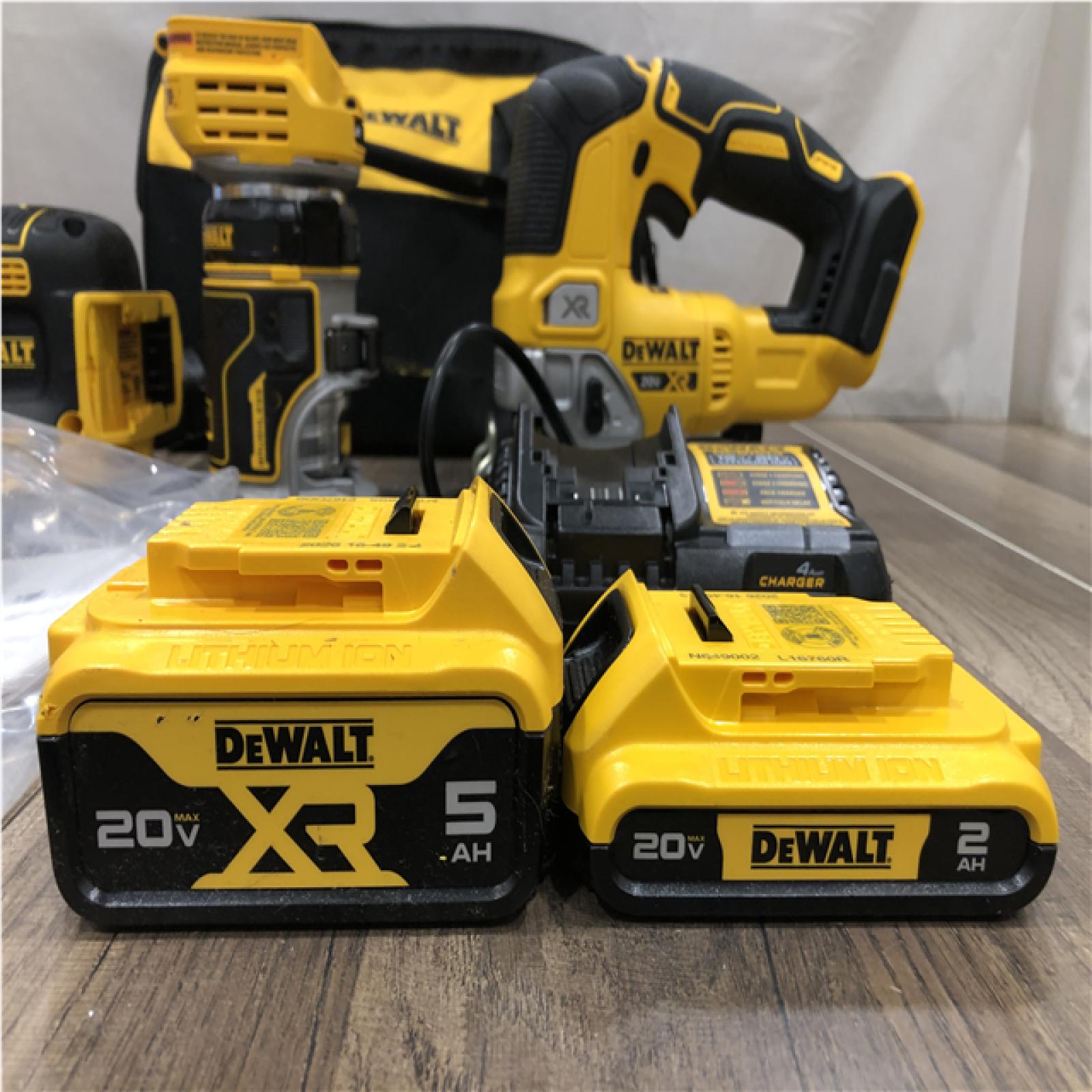 AS-IS DEWALT 20V MAX Lithium-Ion Cordless 3-Tool Combo Kit with 2.0 Ah Battery  5.0 Ah Battery  Charger and Bag